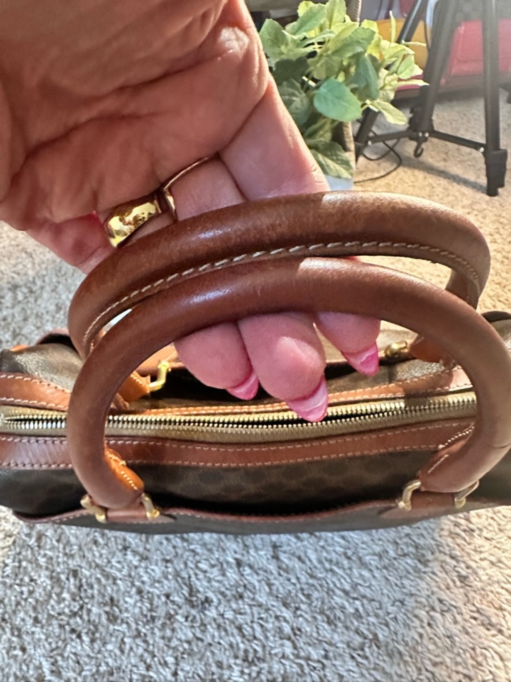 Celine Brown and Tan Macadam Canvas Satchel - Picture 3 of 13